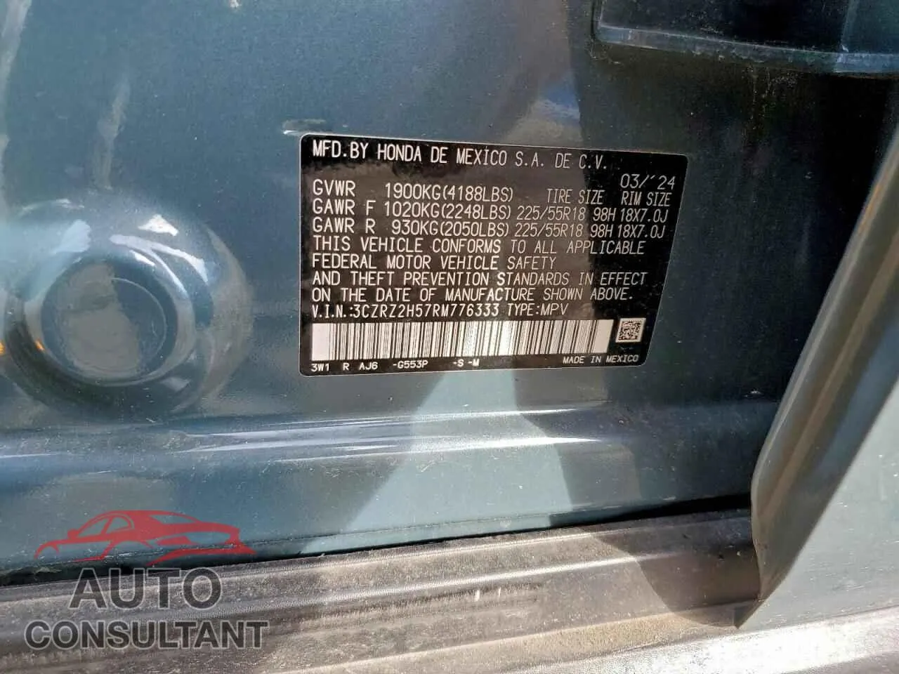 2024 HONDA HR-V Damaged VIN 3CZRZ2H57RM776333 – photo 13