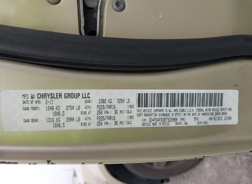 2011 DODGE Journey Used VIN 3D4PG4FB3BT522088 – side profile 2011 DODGE Journey Used VIN 3D4PG4FB3BT522088 – side profile