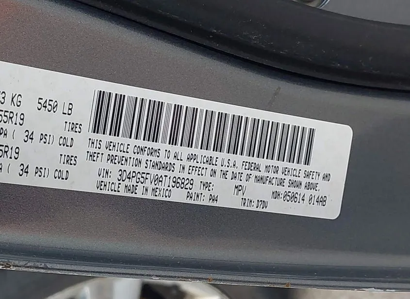2010 DODGE Journey Used VIN 3D4PG5FV0AT196829 – odometer reading