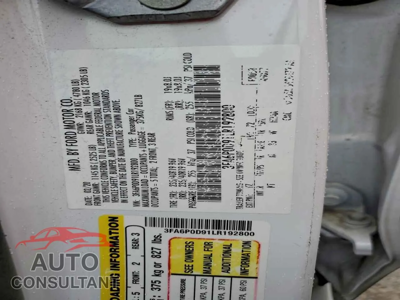 2020 FORD FUSION Damaged VIN 3FA6P0D91LR192800 – photo 12 2020 FORD FUSION Damaged VIN 3FA6P0D91LR192800 – photo 12