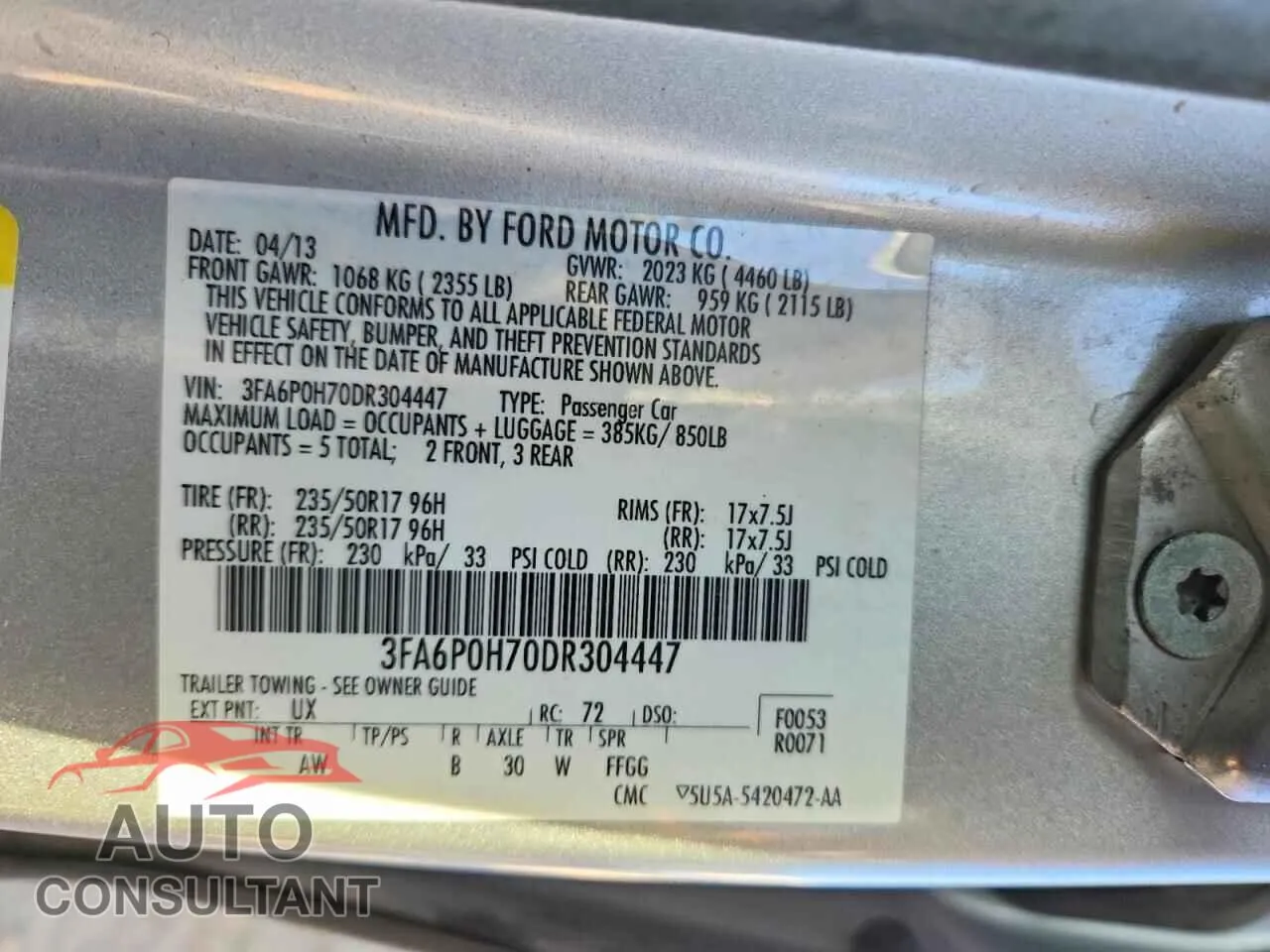 2013 FORD FUSION Damaged VIN 3FA6P0H70DR304447 – photo 12