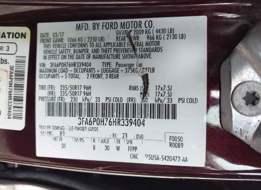 2017 FORD FUSION Used VIN 3FA6P0H76HR339404 – photo 17