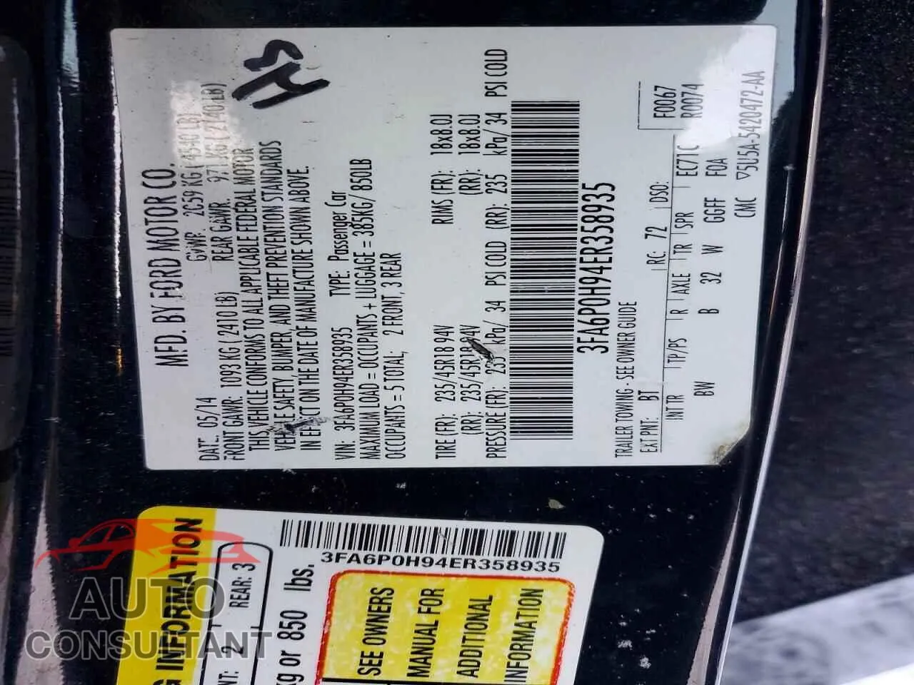 2014 FORD FUSION Damaged VIN 3FA6P0H94ER358935 – photo 12