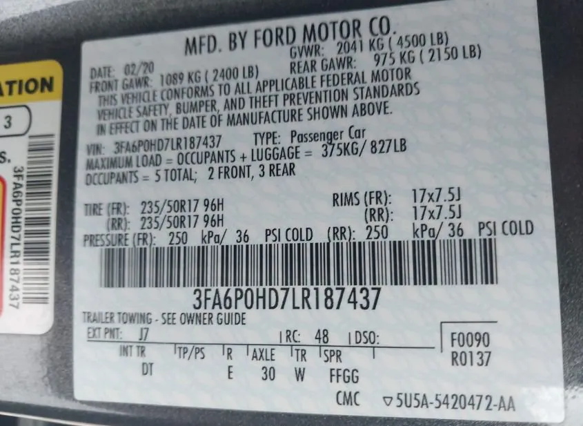 2020 FORD Fusion Used VIN 3FA6P0HD7LR187437 – photo 19