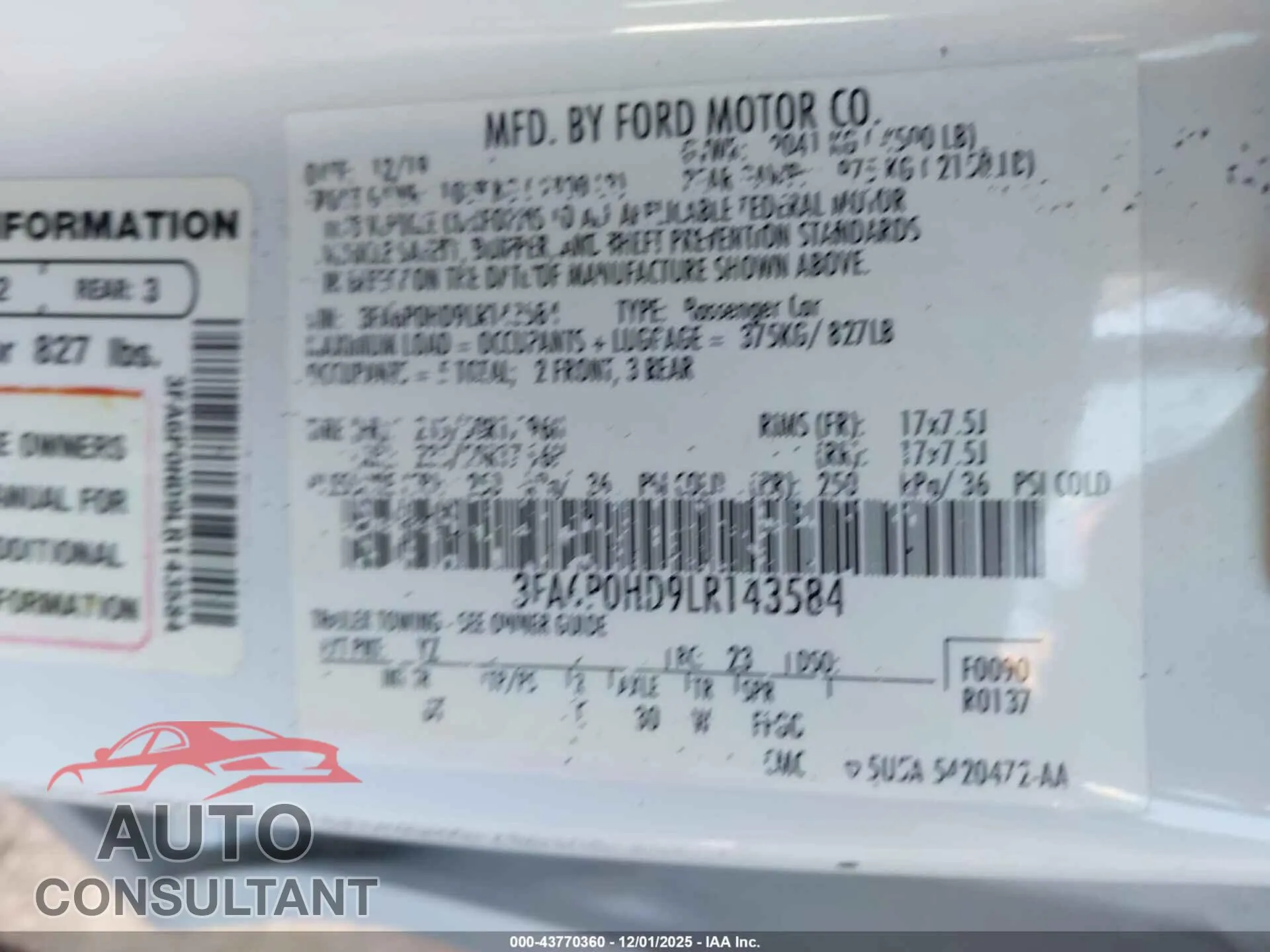 2020 FORD FUSION Damaged VIN 3FA6P0HD9LR143584 – trunk area 2020 FORD FUSION Damaged VIN 3FA6P0HD9LR143584 – trunk area