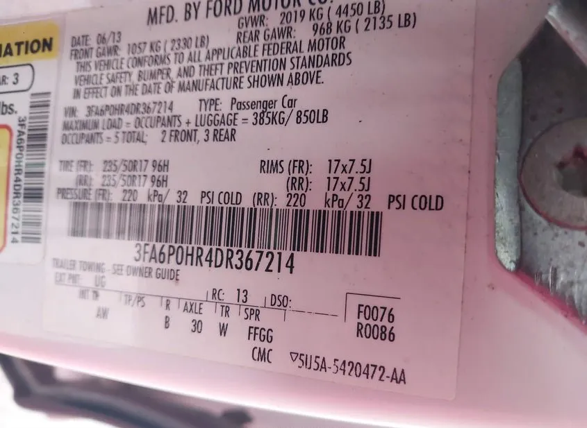 2013 FORD Fusion Used VIN 3FA6P0HR4DR367214 – rear exterior