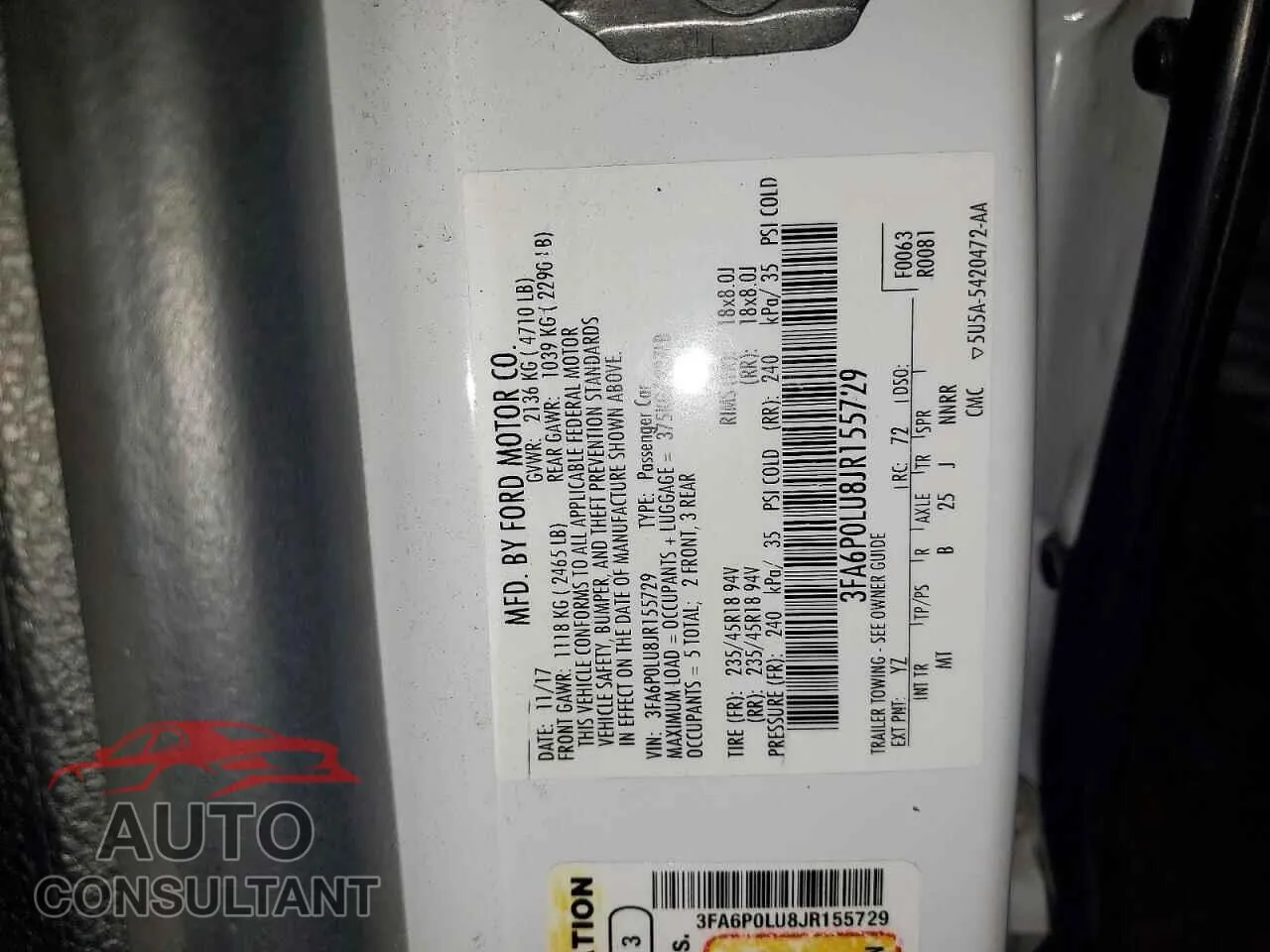 2018 FORD FUSION Damaged VIN 3FA6P0LU8JR155729 – photo 12 2018 FORD FUSION Damaged VIN 3FA6P0LU8JR155729 – photo 12