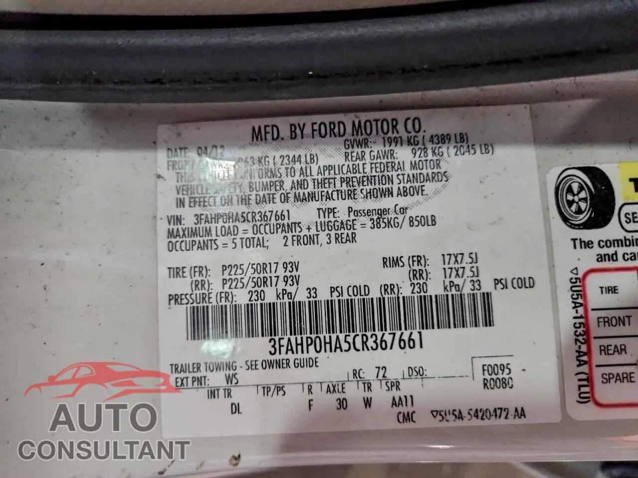 2012 FORD FUSION Damaged VIN 3FAHP0HA5CR367661 – photo 13