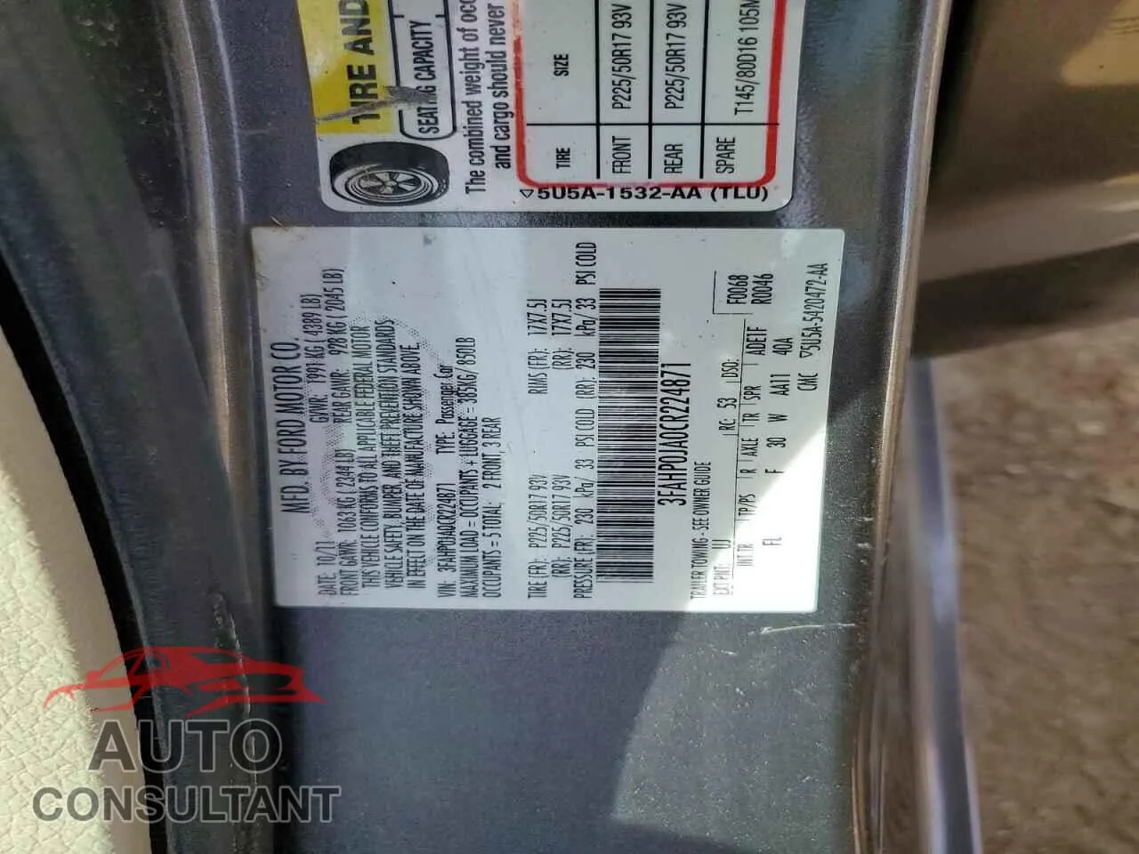 2012 FORD FUSION Damaged VIN 3FAHP0JA0CR224871 – photo 12