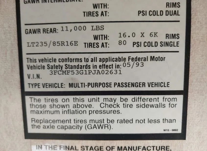 1993 FORD Recreational Vehicle Used VIN 3FCMF53G1PJA02631 – photo 15