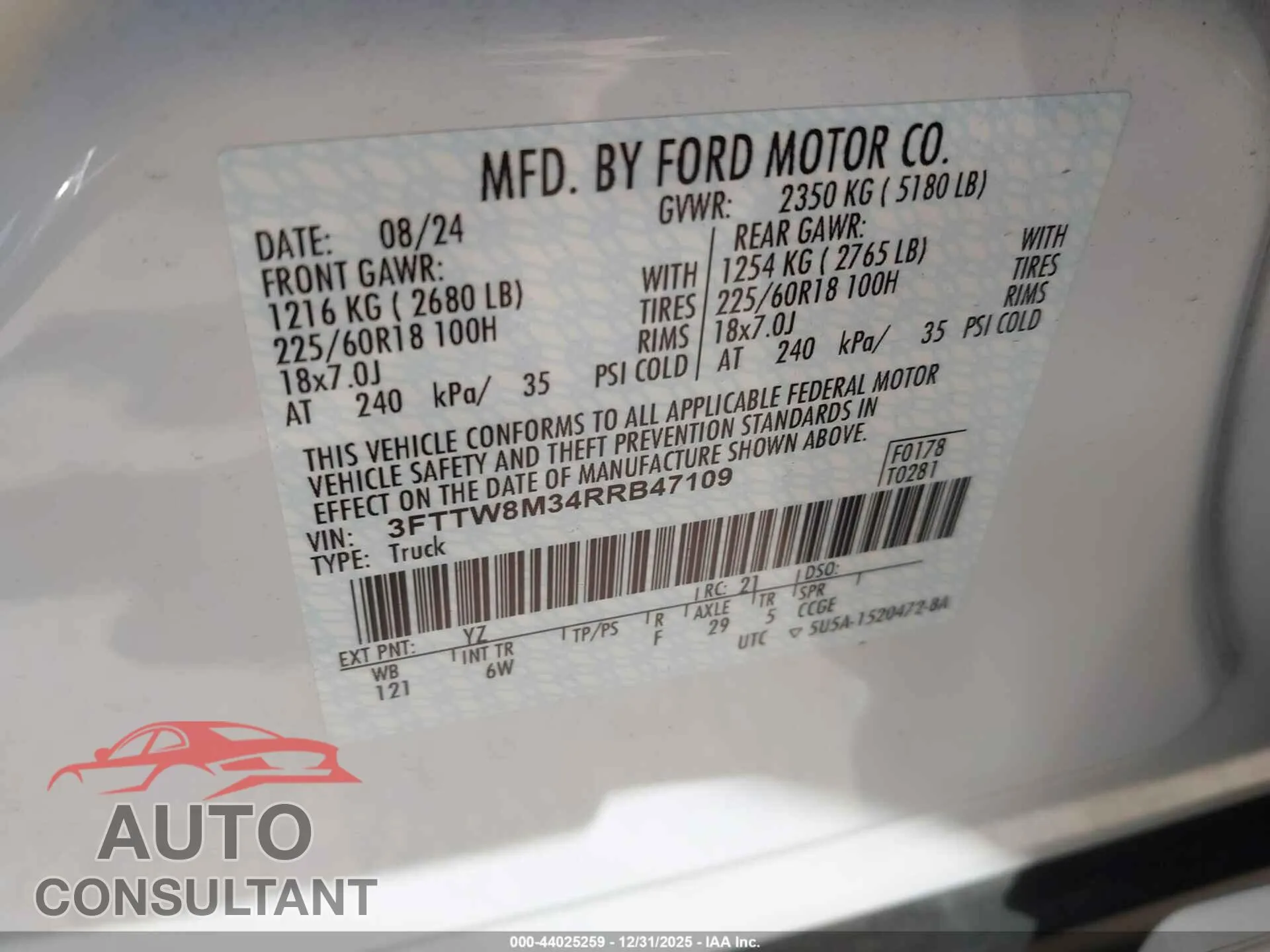2024 FORD MAVERICK Damaged VIN 3FTTW8M34RRB47109 – trunk area