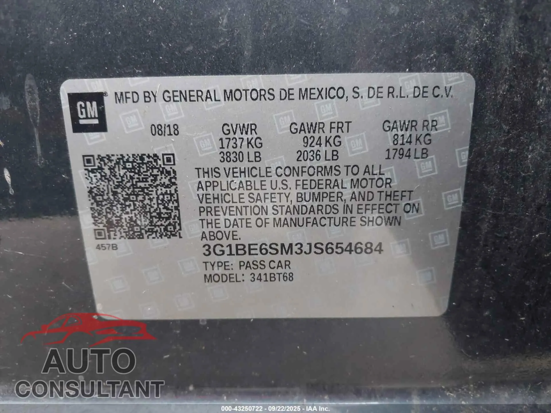 2018 CHEVROLET CRUZE Damaged VIN 3G1BE6SM3JS654684 – trunk area