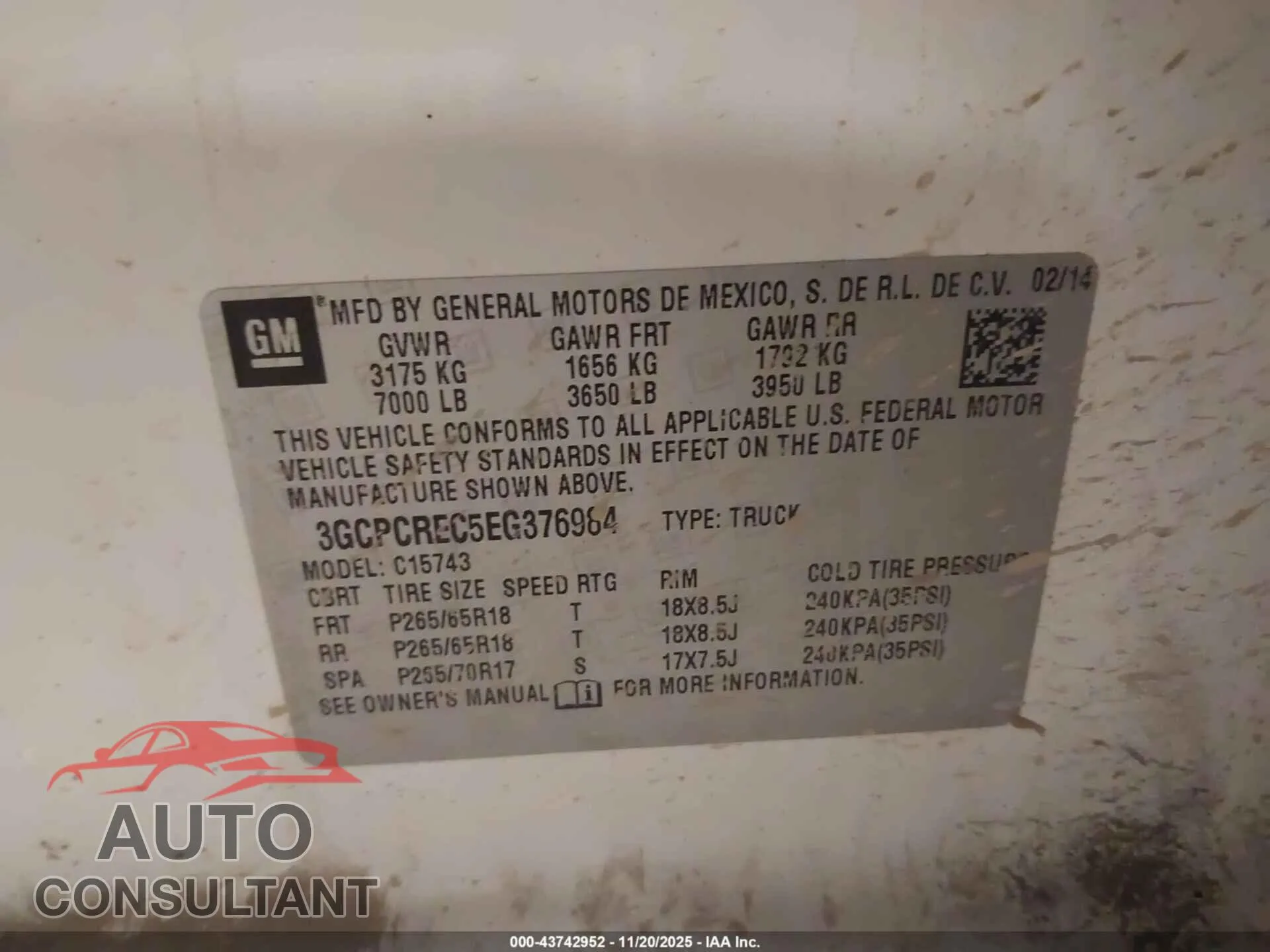 2014 CHEVROLET SILVERADO 1500 Damaged VIN 3GCPCREC5EG376984 – trunk area