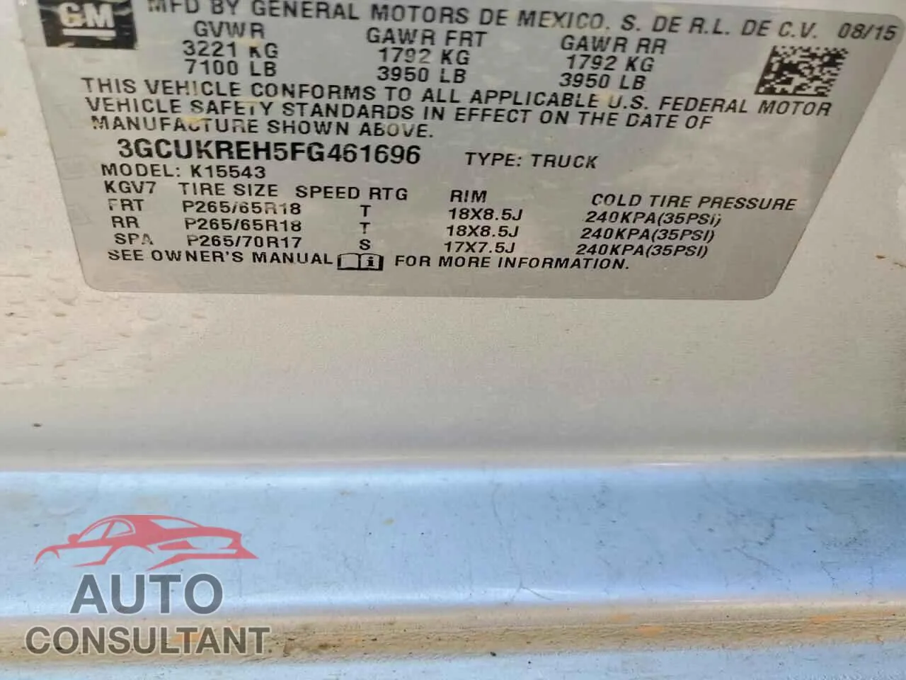 2015 CHEVROLET ALL Models Damaged VIN 3GCUKREH5FG461696 – photo 12
