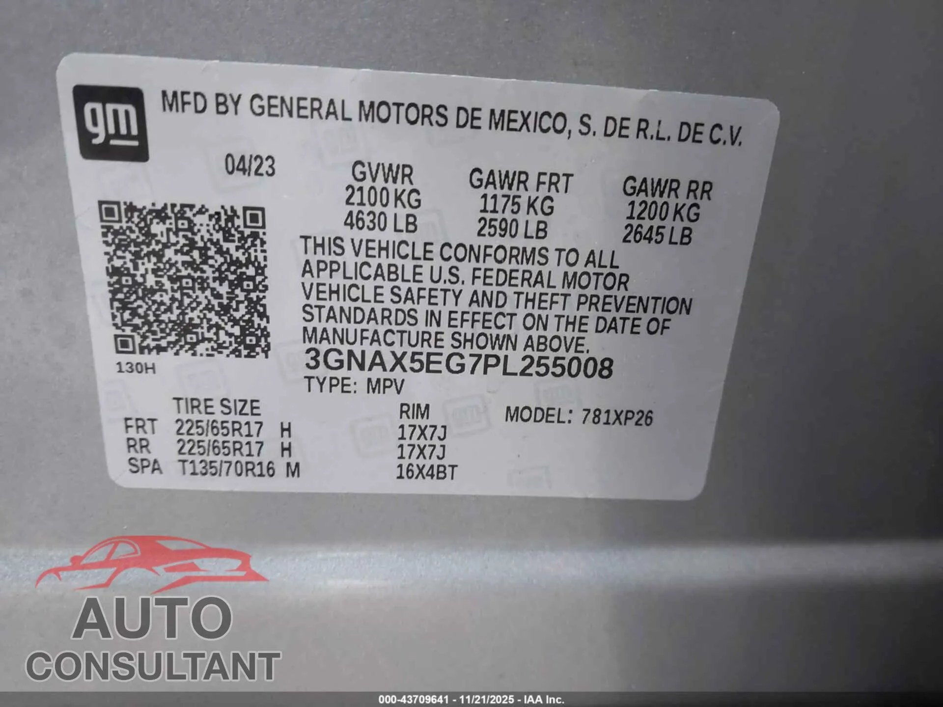 2023 CHEVROLET EQUINOX Damaged VIN 3GNAX5EG7PL255008 – trunk area