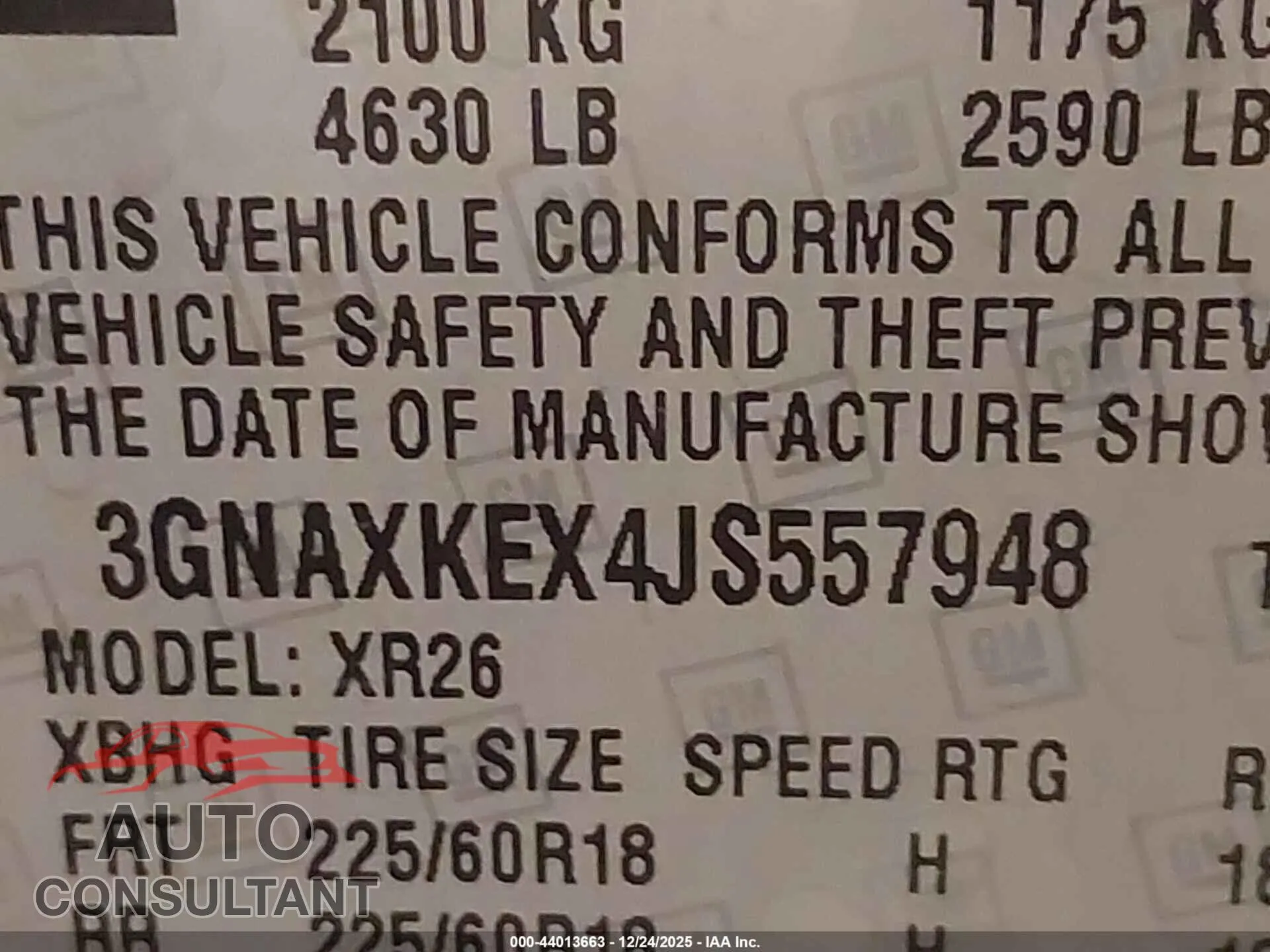 2018 CHEVROLET EQUINOX Damaged VIN 3GNAXKEX4JS557948 – trunk area