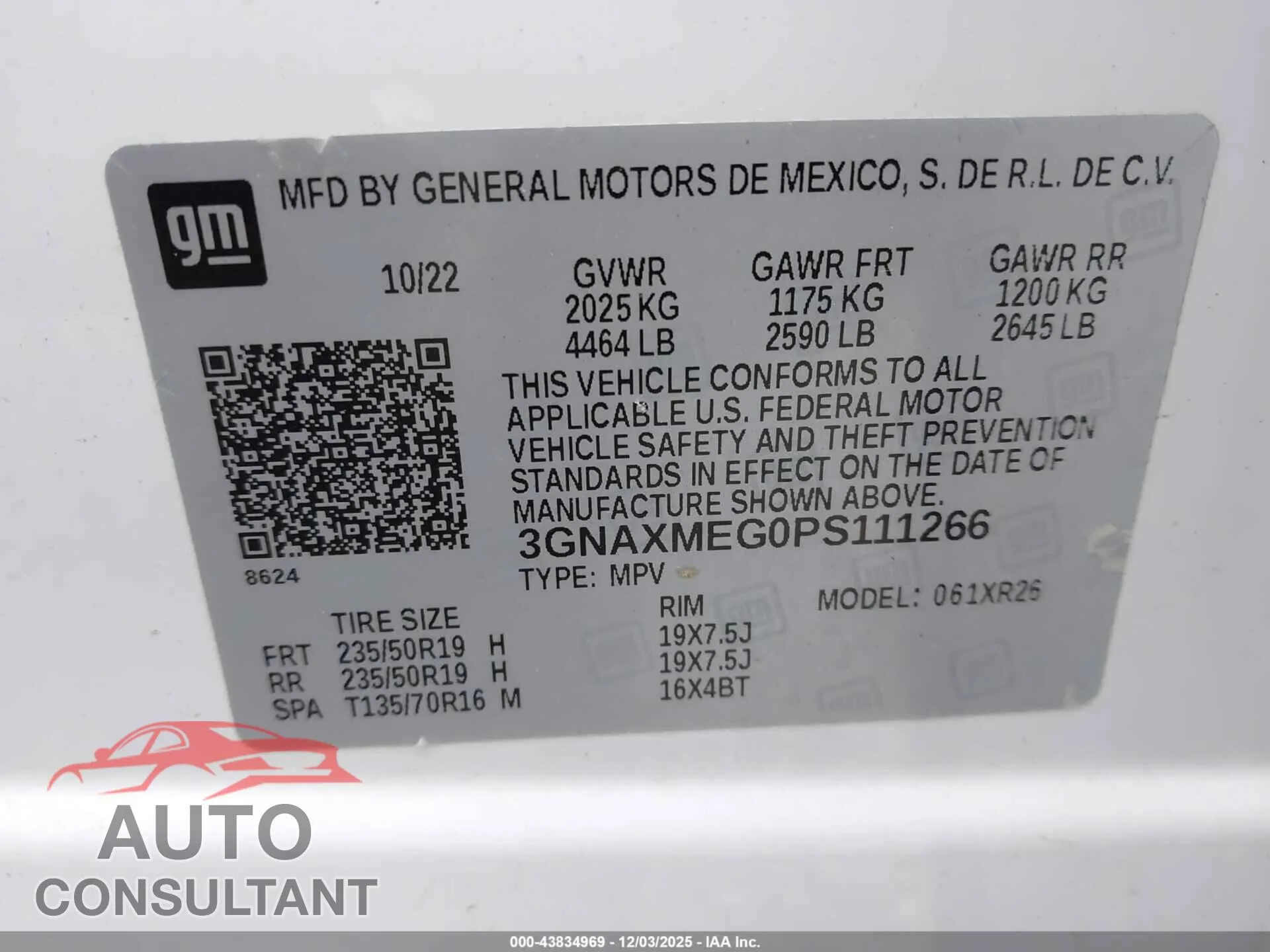 2023 CHEVROLET EQUINOX Damaged VIN 3GNAXMEG0PS111266 – trunk area