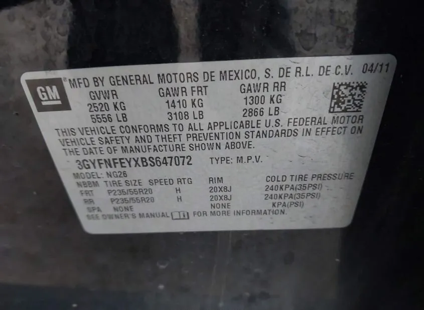 2011 CADILLAC SRX Used VIN 3GYFNFEYXBS647072 – undercarriage 2011 CADILLAC SRX Used VIN 3GYFNFEYXBS647072 – undercarriage