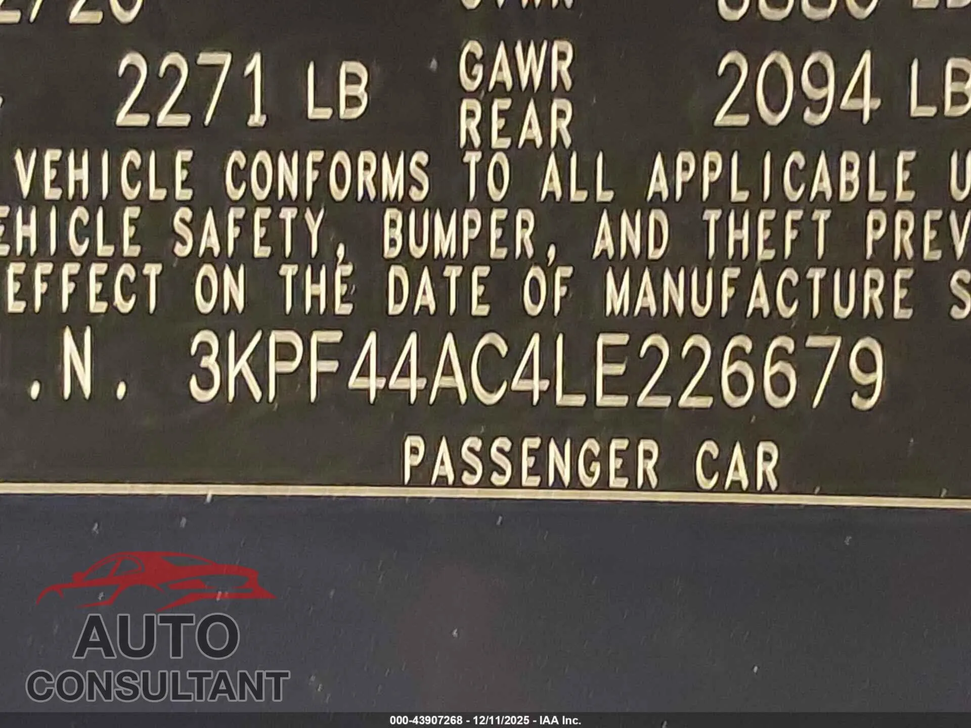 2020 KIA FORTE Damaged VIN 3KPF44AC4LE226679 – trunk area 2020 KIA FORTE Damaged VIN 3KPF44AC4LE226679 – trunk area