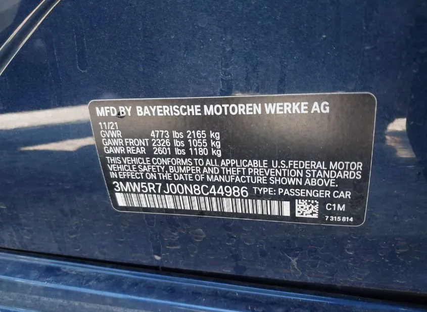 2022 BMW 330i Used VIN 3MW5R7J00N8C44986 – dashboard