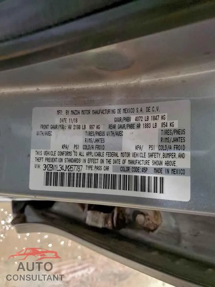 2018 MAZDA 3 Damaged VIN 3MZBN1L34JM267787 – photo 12