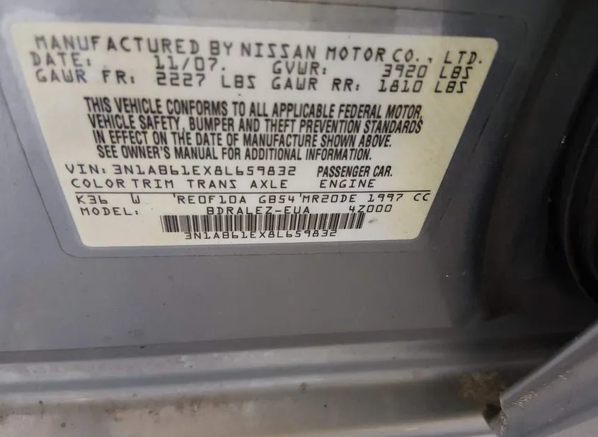 2008 NISSAN Sentra Used VIN 3N1AB61EX8L659832 – undercarriage