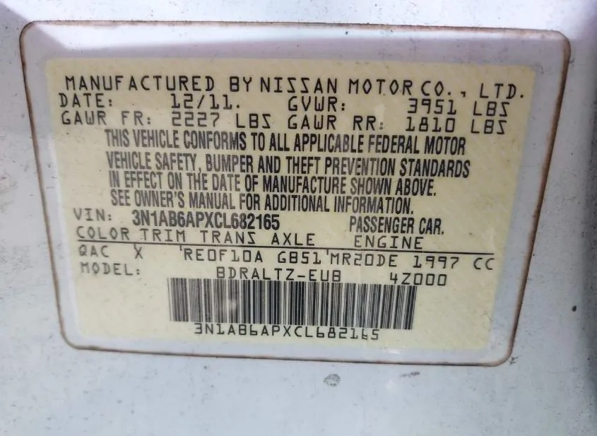 2012 NISSAN Sentra Used VIN 3N1AB6APXCL682165 – photo 11