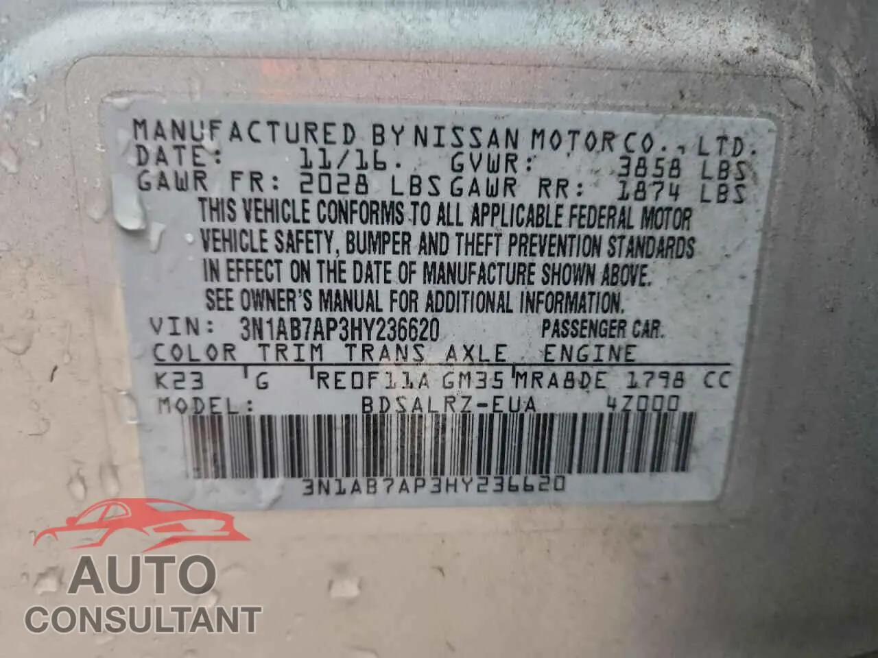 2017 NISSAN SENTRA Damaged VIN 3N1AB7AP3HY236620 – photo 13