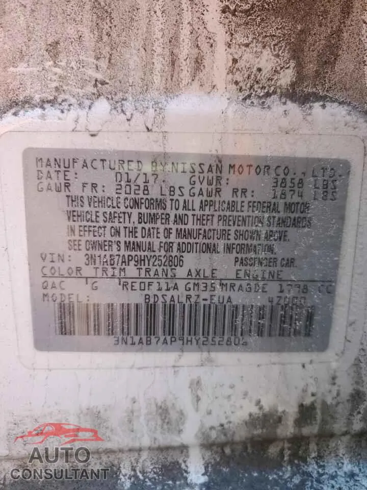 2017 NISSAN SENTRA Damaged VIN 3N1AB7AP9HY252806 – photo 12