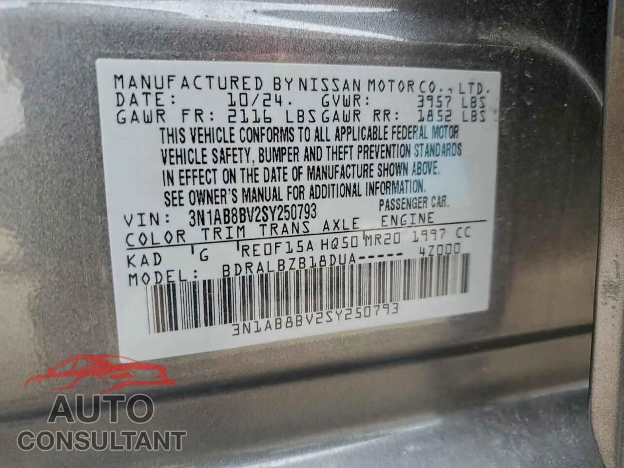 2025 NISSAN SENTRA Damaged VIN 3N1AB8BV2SY250793 – photo 12