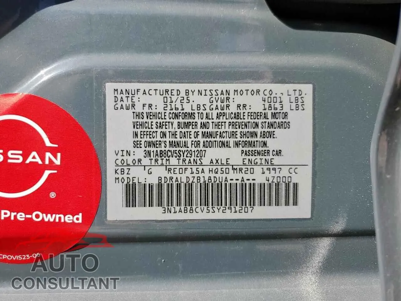 2025 NISSAN SENTRA Damaged VIN 3N1AB8CV5SY291207 – photo 13
