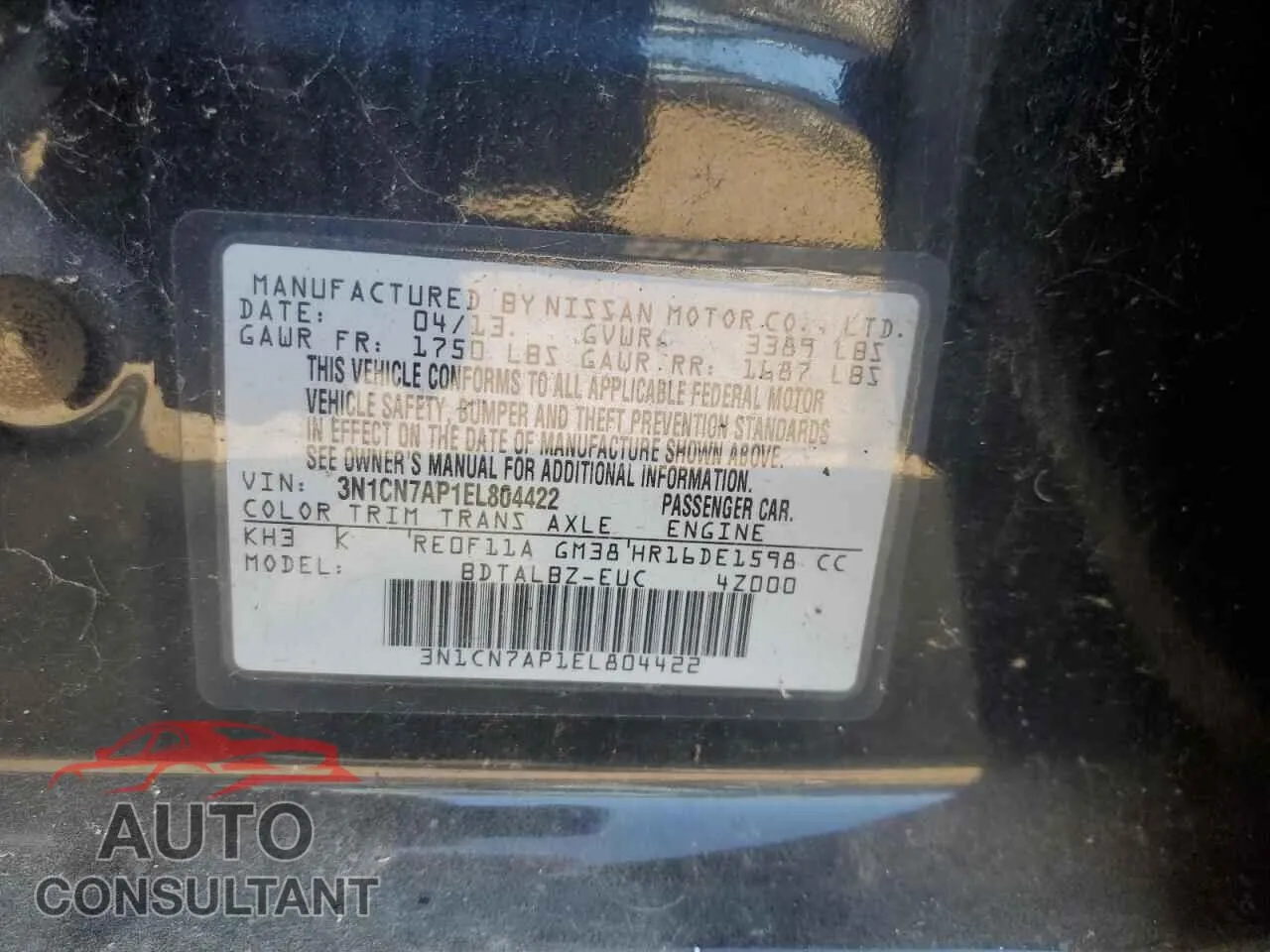 2014 NISSAN VERSA Damaged VIN 3N1CN7AP1EL804422 – photo 12