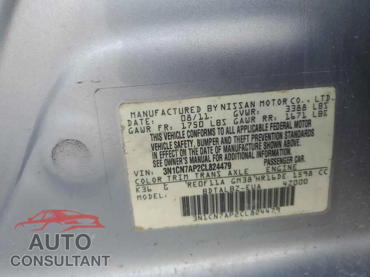 2012 NISSAN VERSA Damaged VIN 3N1CN7AP2CL824479 – photo 26 2012 NISSAN VERSA Damaged VIN 3N1CN7AP2CL824479 – photo 26