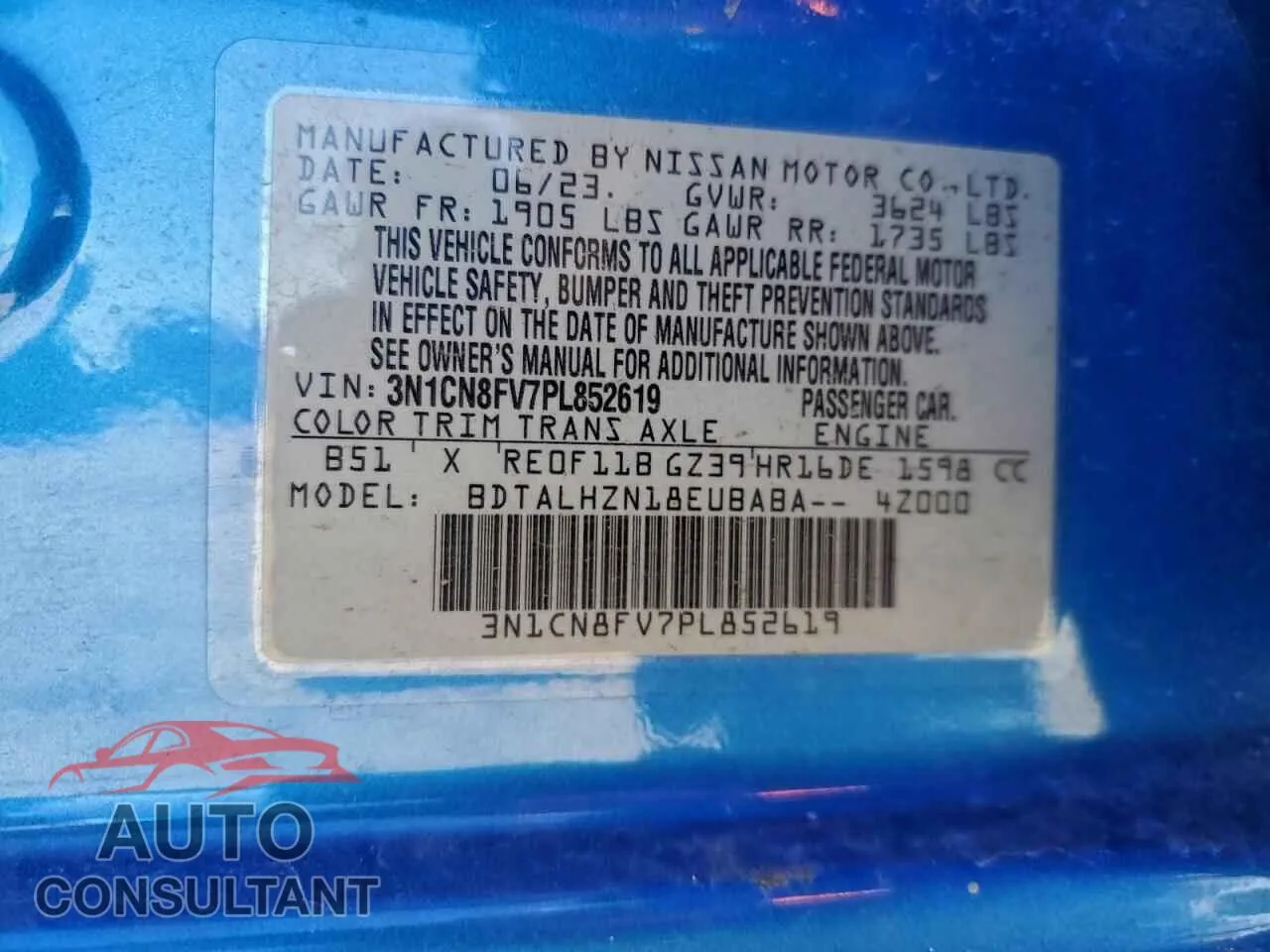 2023 NISSAN VERSA Damaged VIN 3N1CN8FV7PL852619 – photo 12