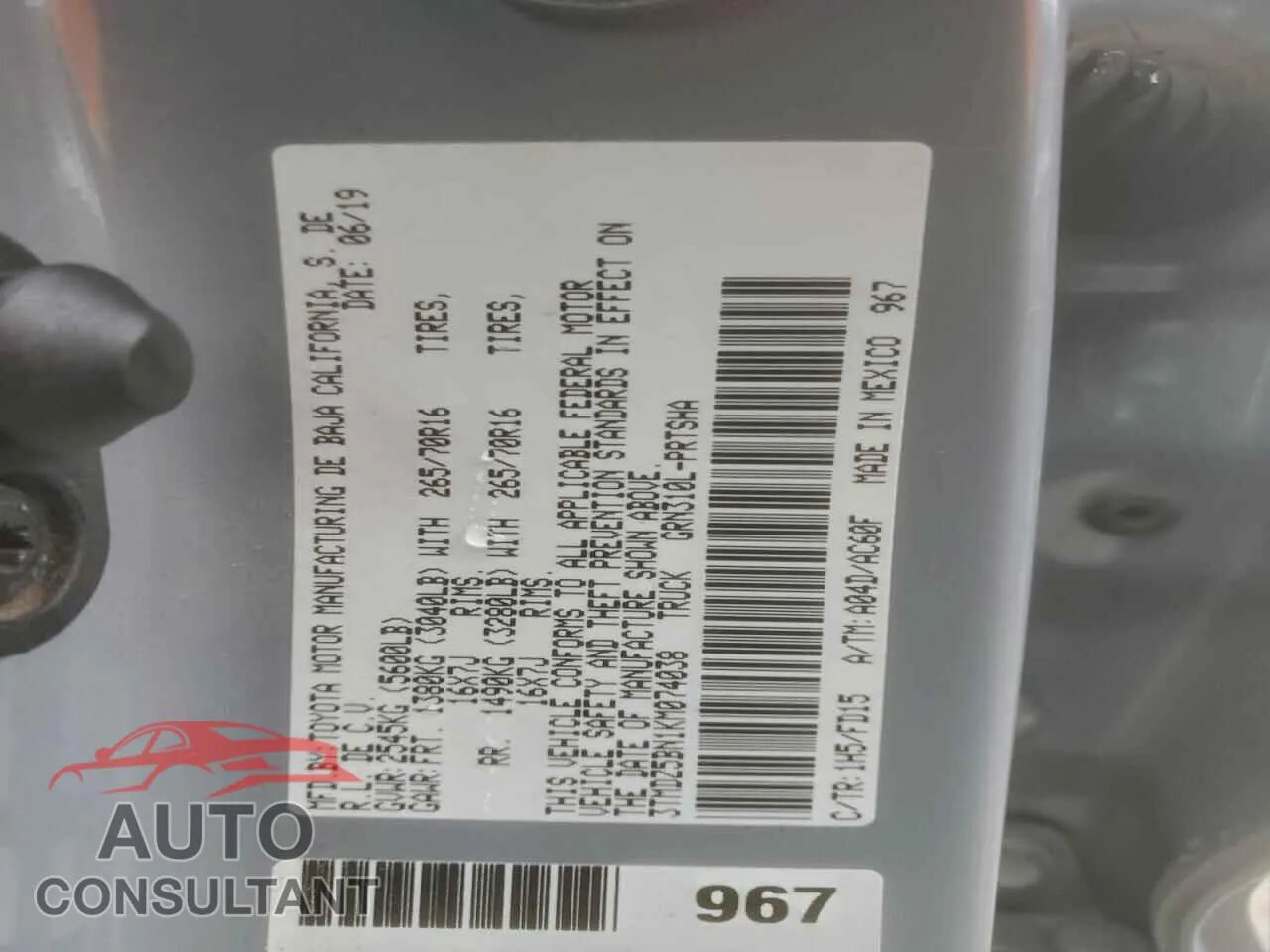2019 TOYOTA TACOMA Damaged VIN 3TMDZ5BN1KM074038 – photo 12