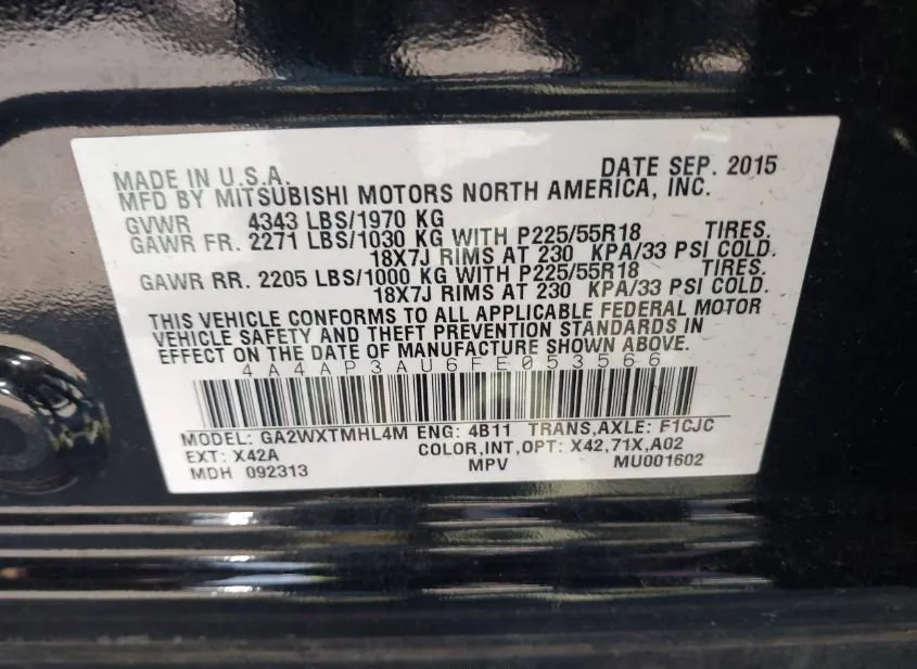 2015 MITSUBISHI Outlander Sport Used VIN 4A4AP3AU6FE053566 – undercarriage