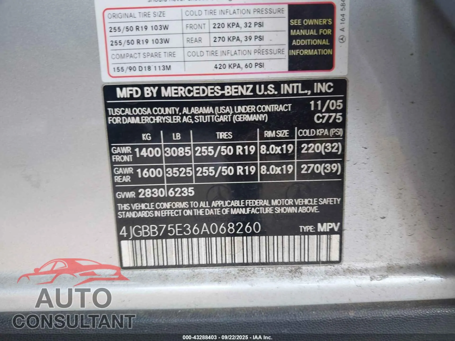 2006 MERCEDES-BENZ ML 500 Damaged VIN 4JGBB75E36A068260 – trunk area 2006 MERCEDES-BENZ ML 500 Damaged VIN 4JGBB75E36A068260 – trunk area