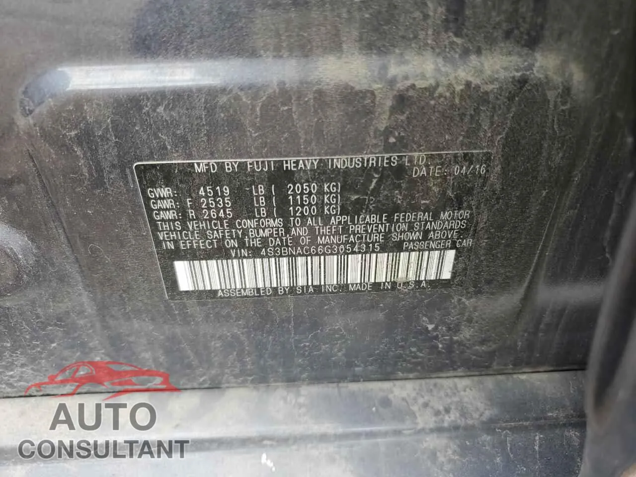 2016 SUBARU LEGACY Damaged VIN 4S3BNAC66G3054315 – photo 12
