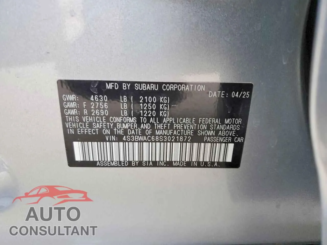 2025 SUBARU LEGACY Damaged VIN 4S3BWAC68S3021872 – photo 12