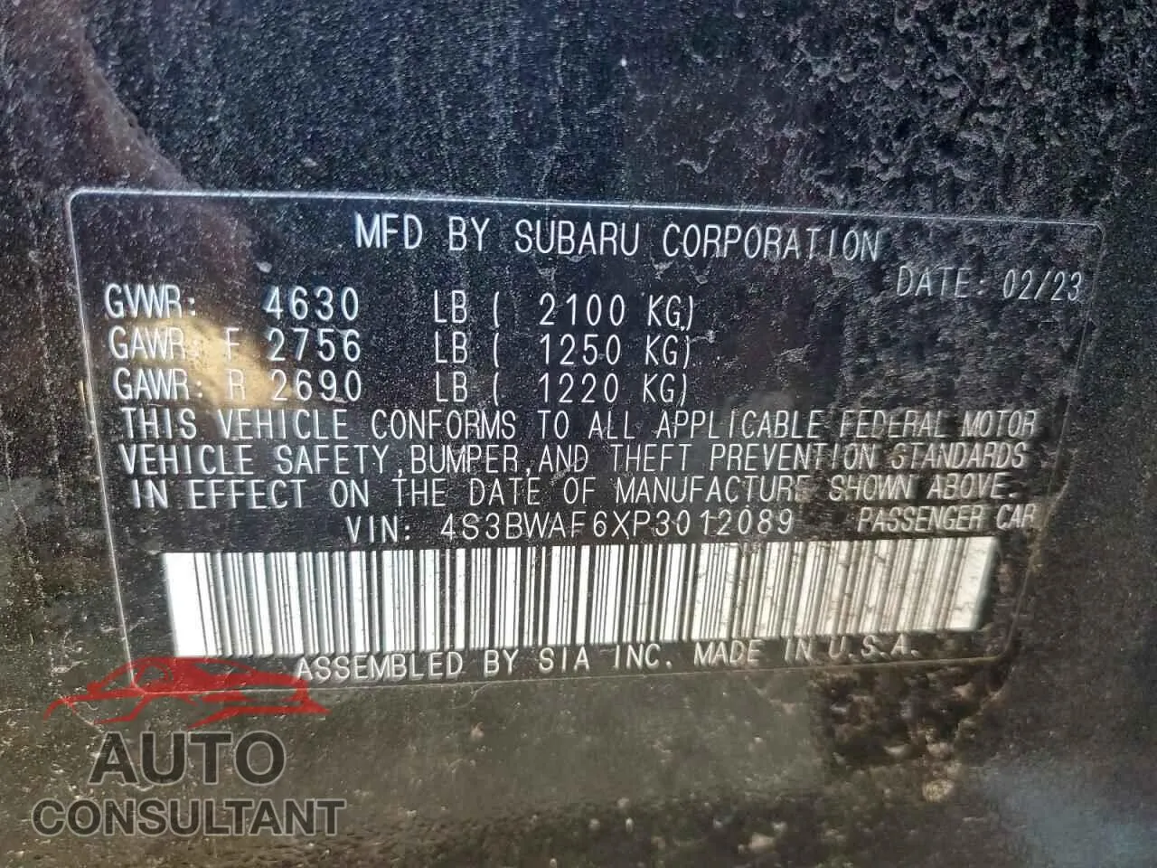 2023 SUBARU LEGACY Damaged VIN 4S3BWAF6XP3012089 – photo 12 2023 SUBARU LEGACY Damaged VIN 4S3BWAF6XP3012089 – photo 12