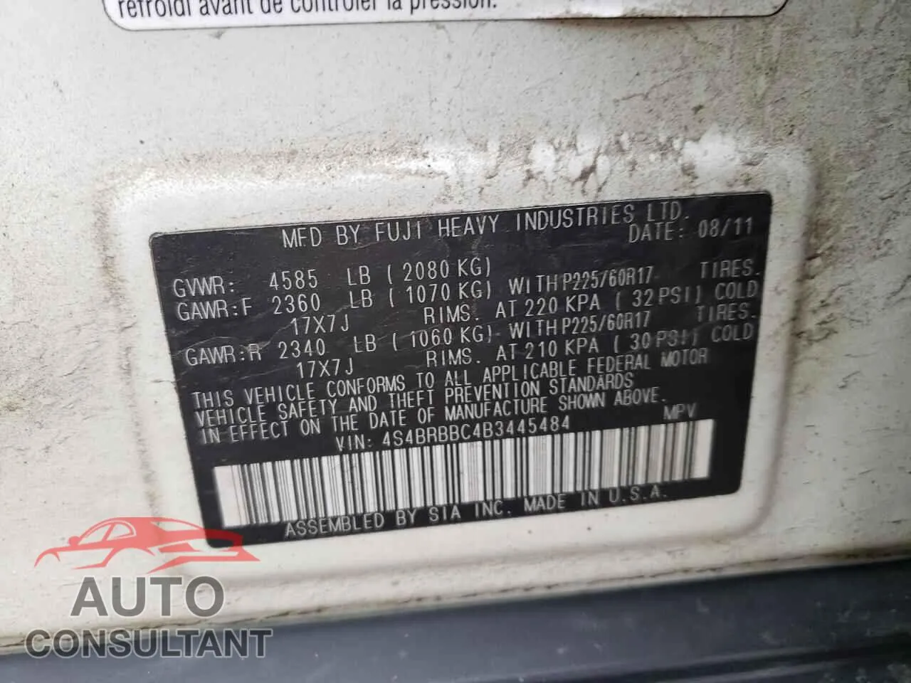 2011 SUBARU OUTBACK Damaged VIN 4S4BRBBC4B3445484 – photo 13