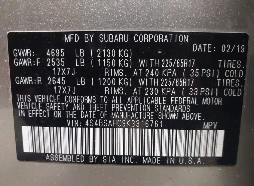 2019 SUBARU Outback Used VIN 4S4BSAHC9K3316761 – photo 15