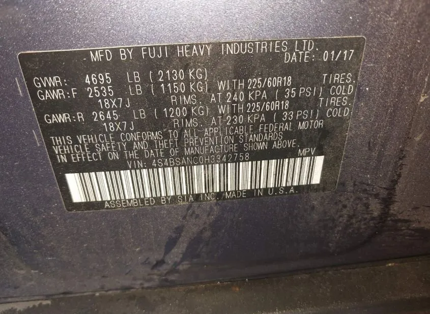 2017 SUBARU Outback Used VIN 4S4BSANC0H3342758 – exterior detail
