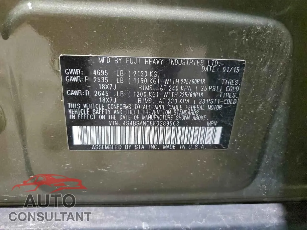 2015 SUBARU OUTBACK Damaged VIN 4S4BSANC8F3289563 – photo 13