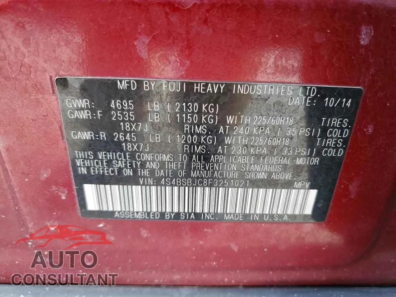 2015 SUBARU OUTBACK Damaged VIN 4S4BSBJC8F3251021 – photo 12