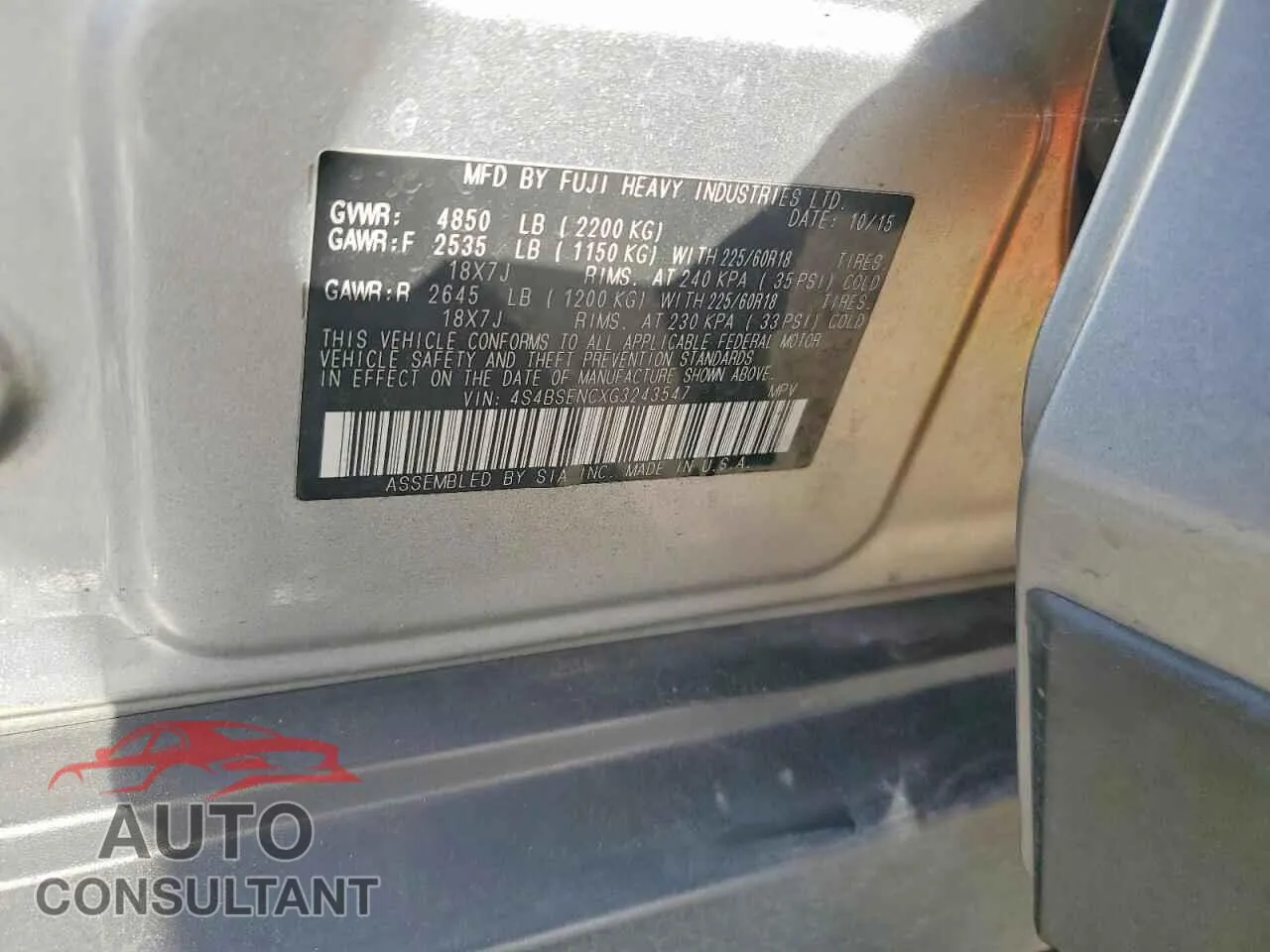 2016 SUBARU OUTBACK Damaged VIN 4S4BSENCXG3243547 – photo 13