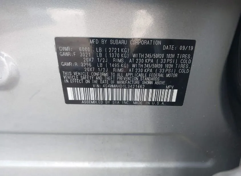 2020 SUBARU Ascent Used VIN 4S4WMAHD1L3421462 – trunk area