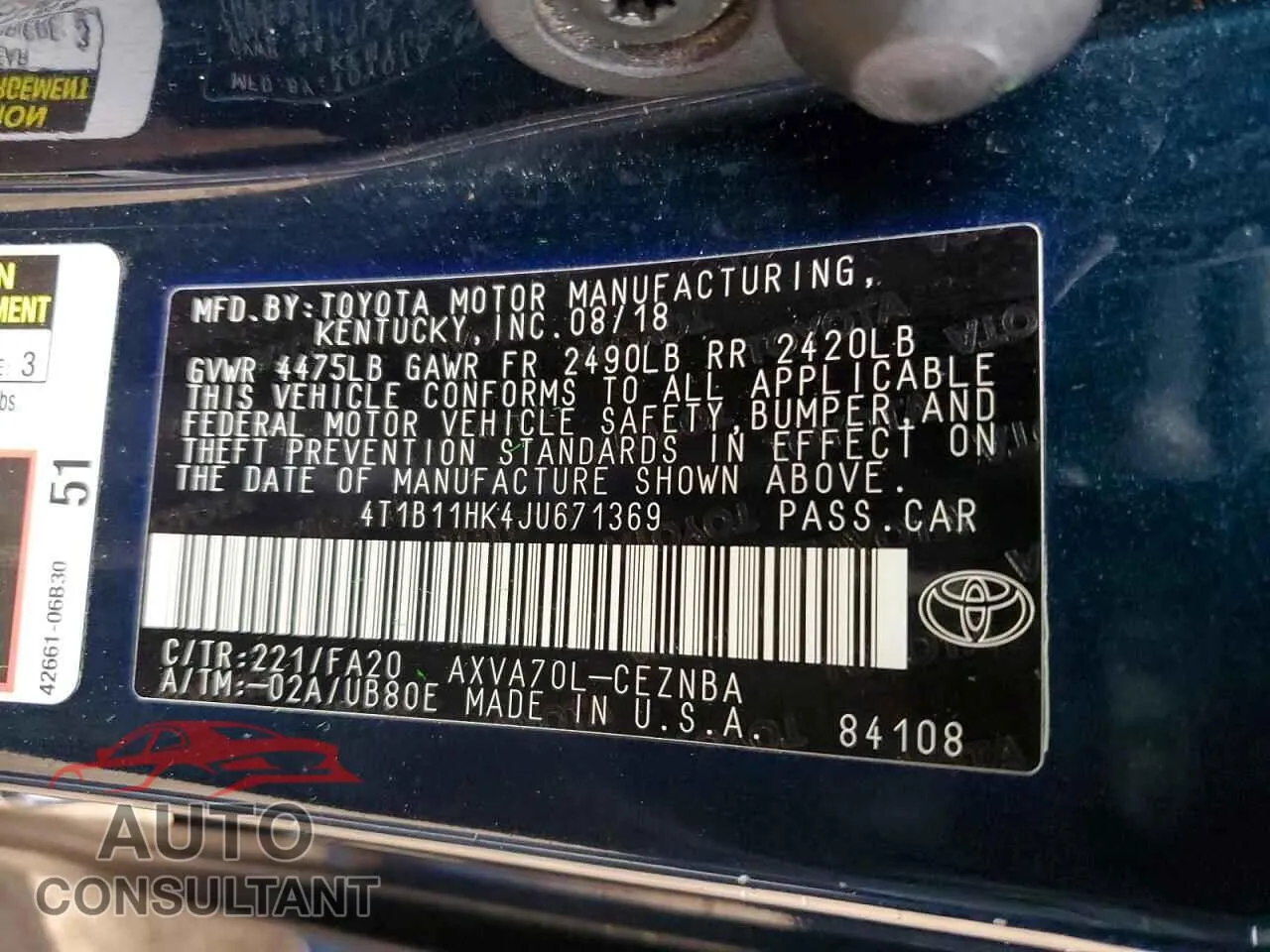 2018 TOYOTA CAMRY Damaged VIN 4T1B11HK4JU671369 – photo 13
