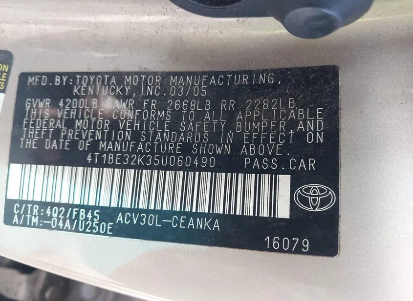 2005 TOYOTA Camry Used VIN 4T1BE32K35U060490 – interior seats
