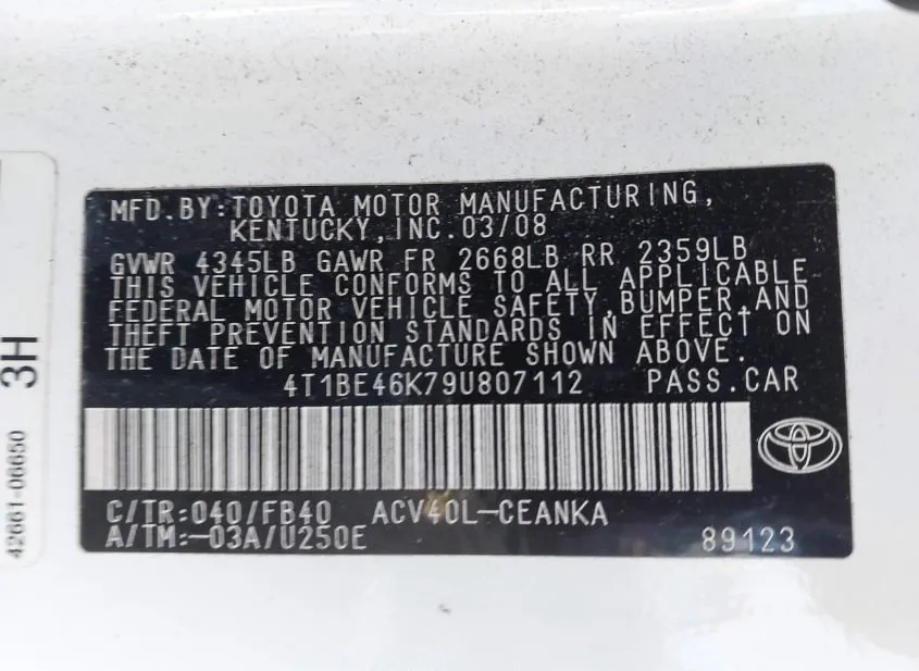 2009 TOYOTA Camry Used VIN 4T1BE46K79U807112 – interior seats 2009 TOYOTA Camry Used VIN 4T1BE46K79U807112 – interior seats